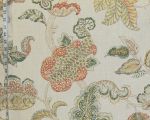 Orange green Colonial fabric Indienne Jacobean leaf linen