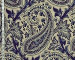 Grey indigo blue paisley fabric Tree of Life linen