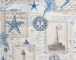 Nautical lighthouse fabric vintage postcard Remnant- 31"