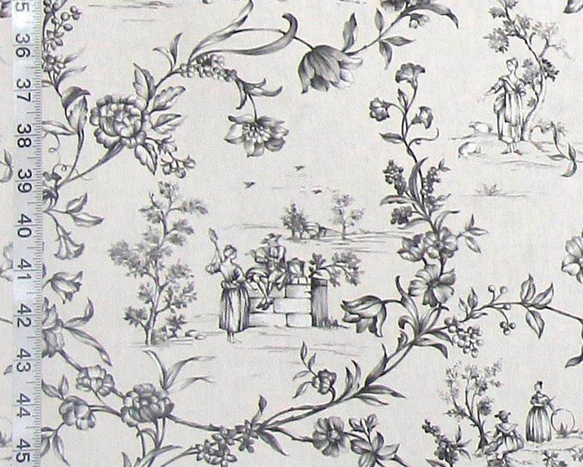 Mini beige black toile fabric French country floral