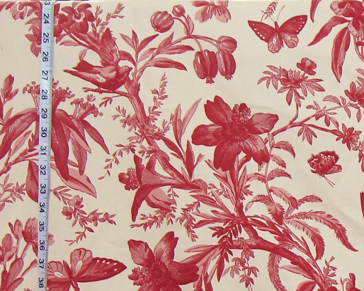 P.Kaufmann Aviary Toile madder red bird fabric REMNANT- 35"