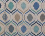 Blue ikat fabric aqua oval upholstery Remnant- 24 1/2""