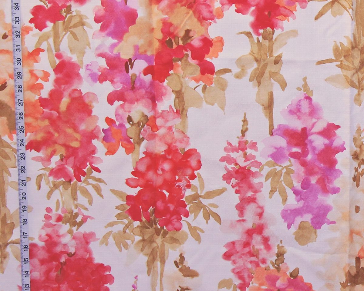 Red snapdragon floral fabric summer garden Remnant- 36"