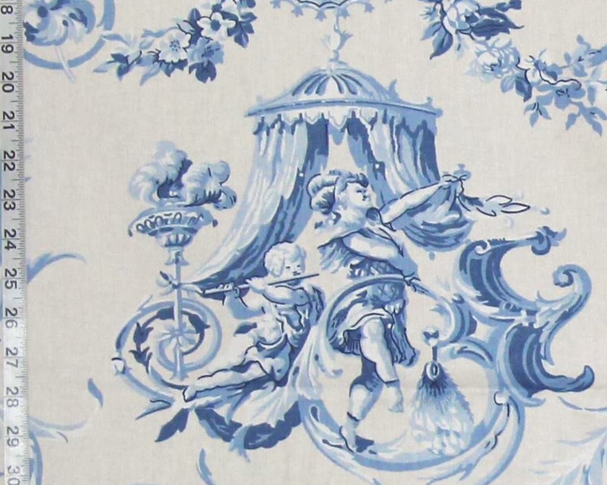 Blue toile musical fabric Schumacher Greeff Telfair 2 1/3 yd