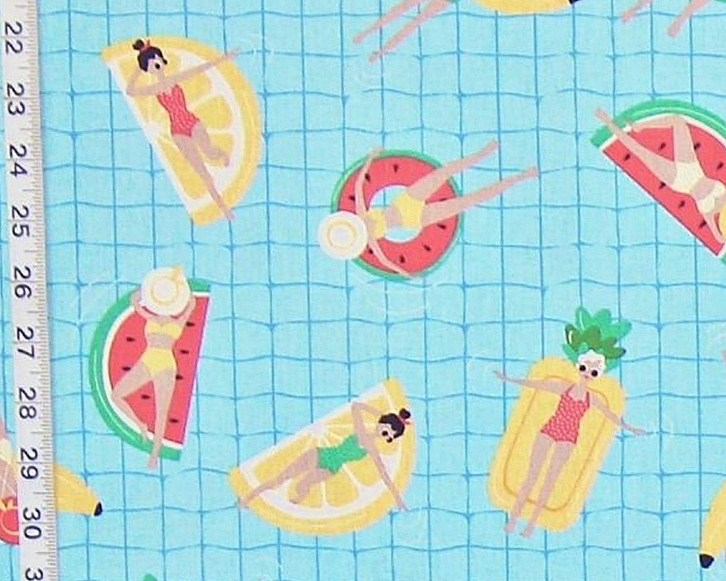 RETRO SUMMER GIRL SWIMMING POOL FABRIC