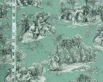 Teal green French toile fabric Toile de Jouy