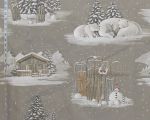 Alpine lodge fabric winter cabin Swiss chalet polar bear snowman linen Remnant-28"