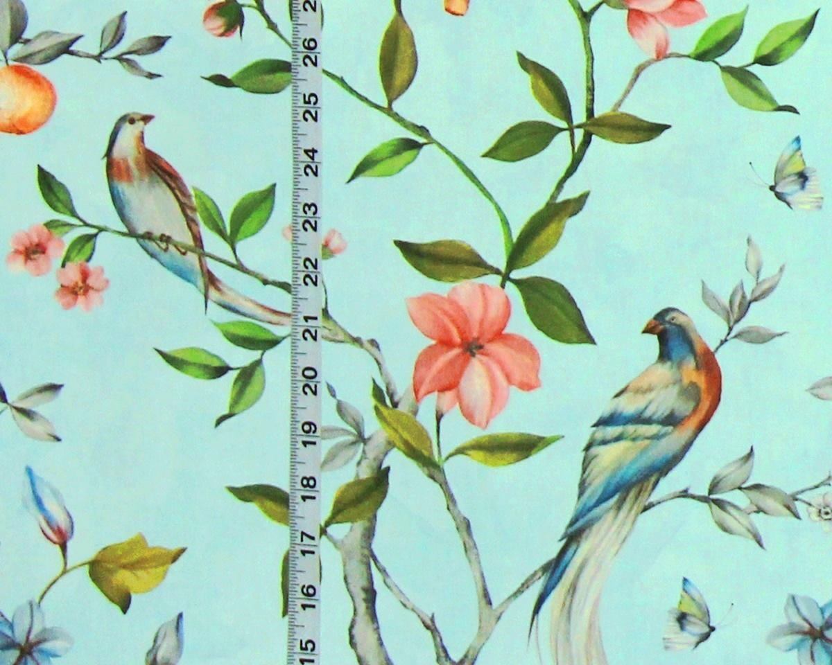 Blue bird garden fabric aqua floral