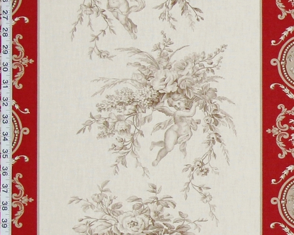 French Angel Toile Fabric Red Stripe From Brick House Fabric