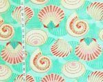 Aqua seashell fabric coastal whimsical ocean carnival pink orange scallops ammonites