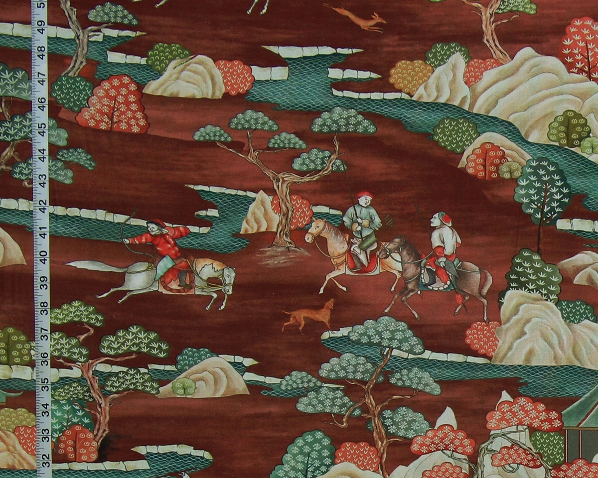 BROWN ASIAN HUNTING TOILE FABRIC