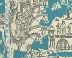 Teal Indian toile fabric blue Asian horse