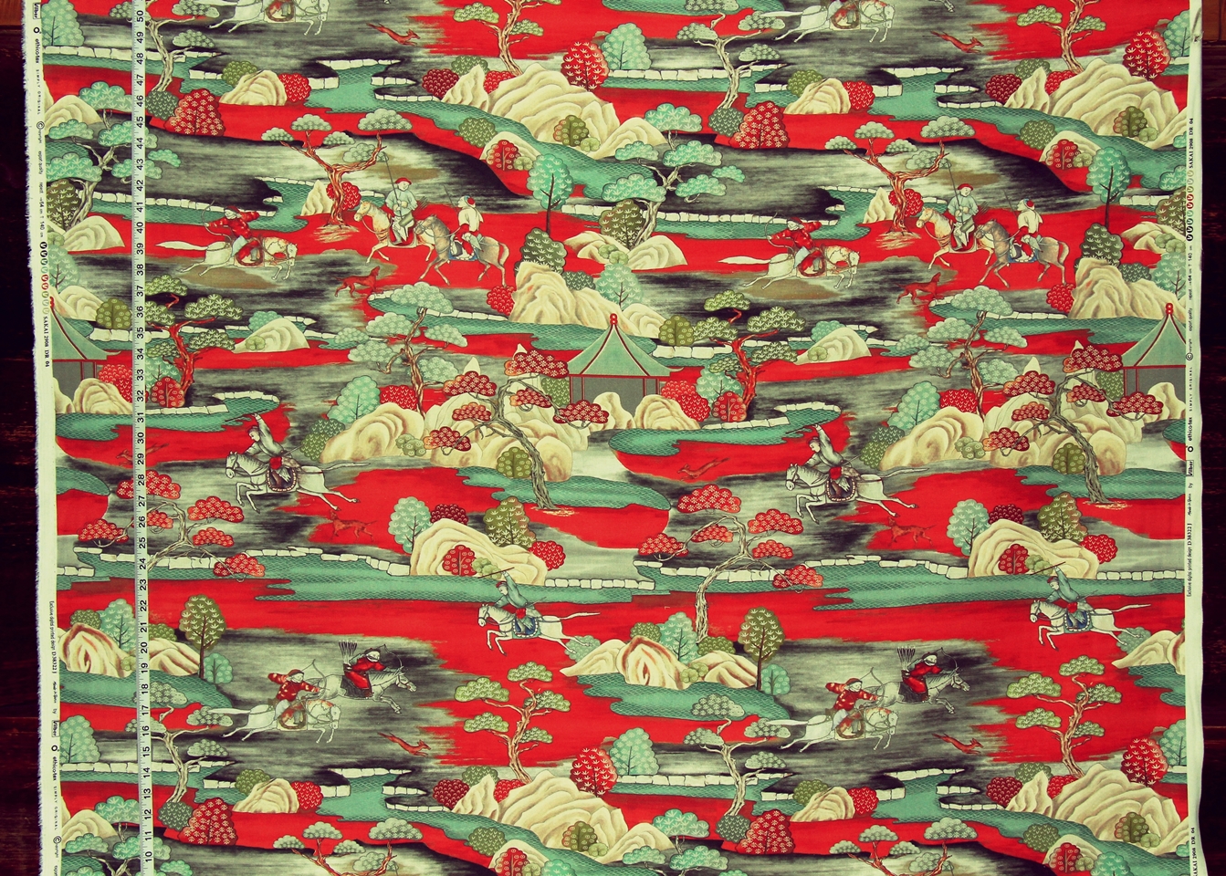 RED CHINOISERIE TOILE FABRIC