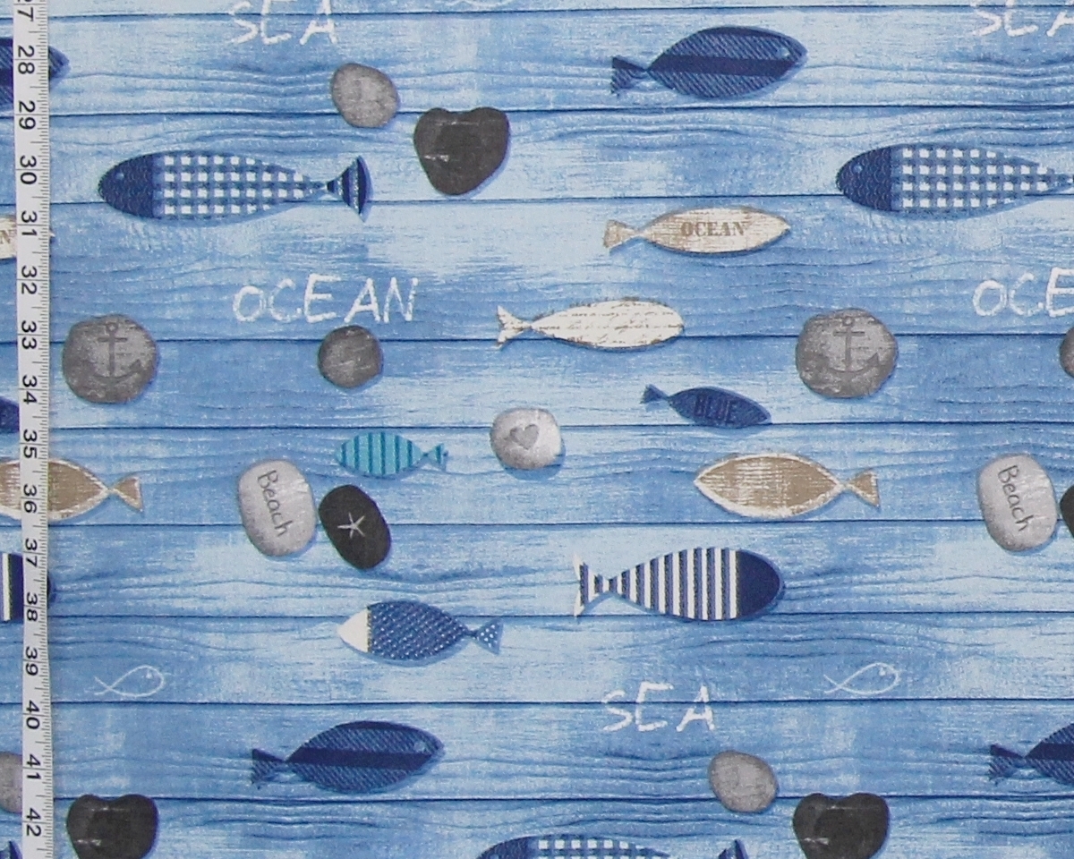 BLUE BEACH FISH FABRIC