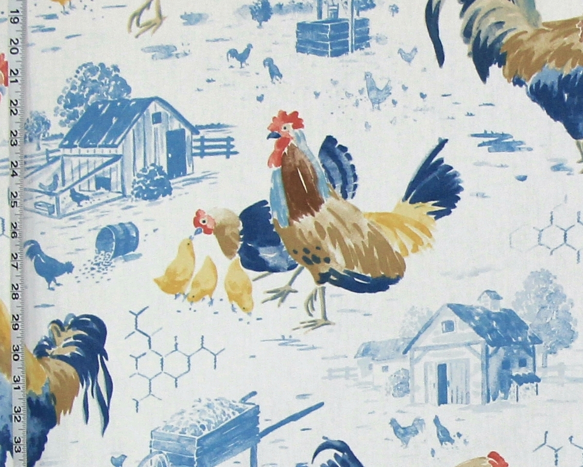 BLUE TOILE ROOSTER FABRIC