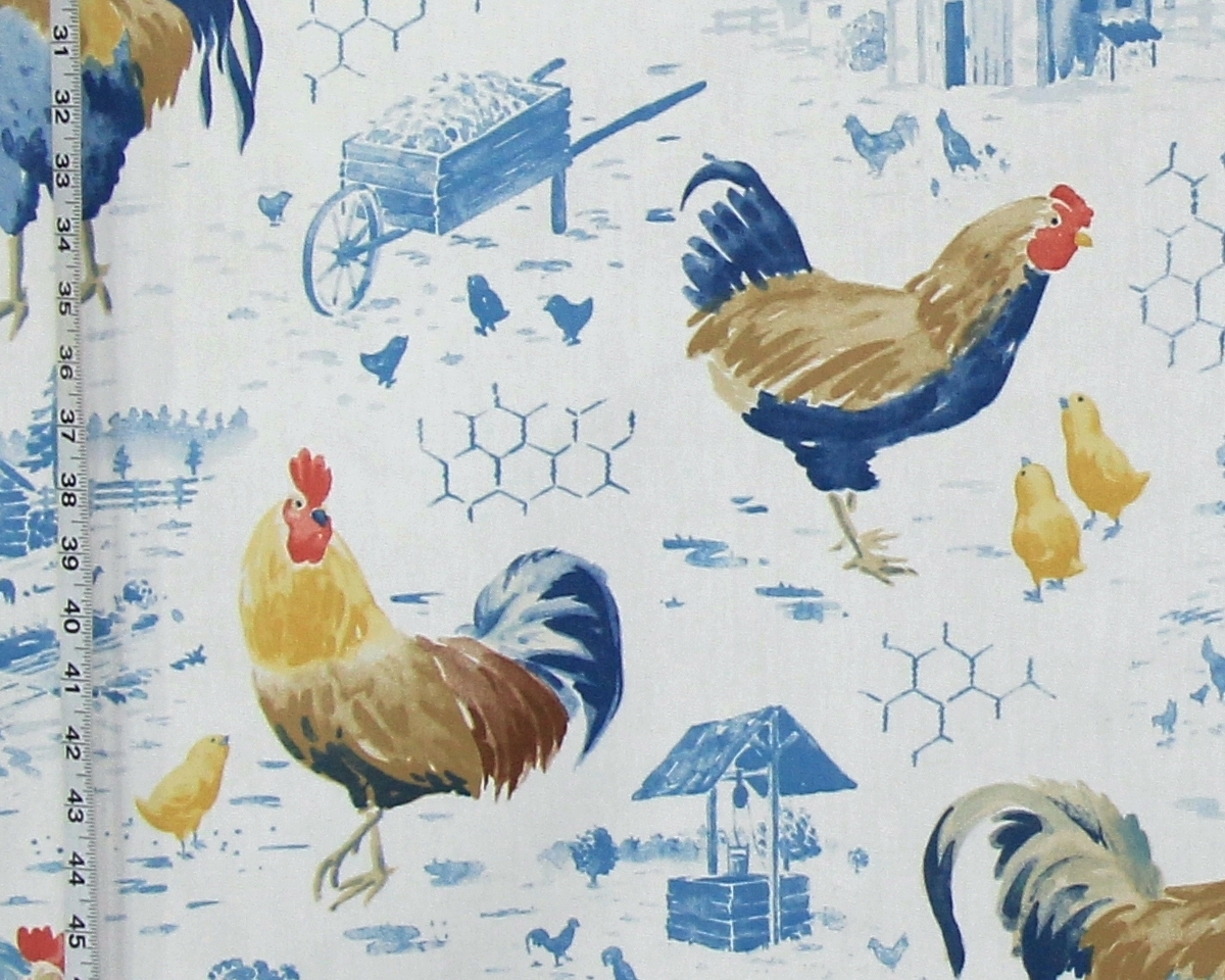 BLUE CHICKEN TOILE FABRIC