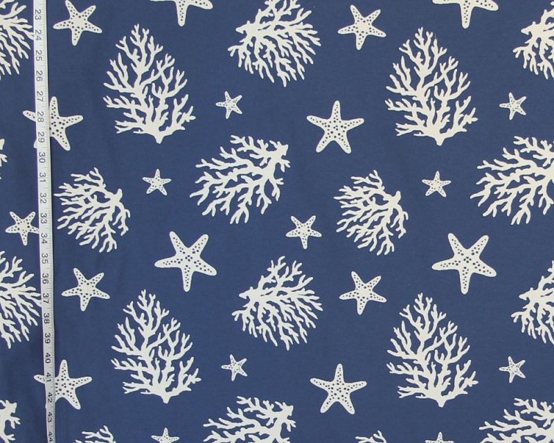 Dark Blue Coral Starfish Fabric