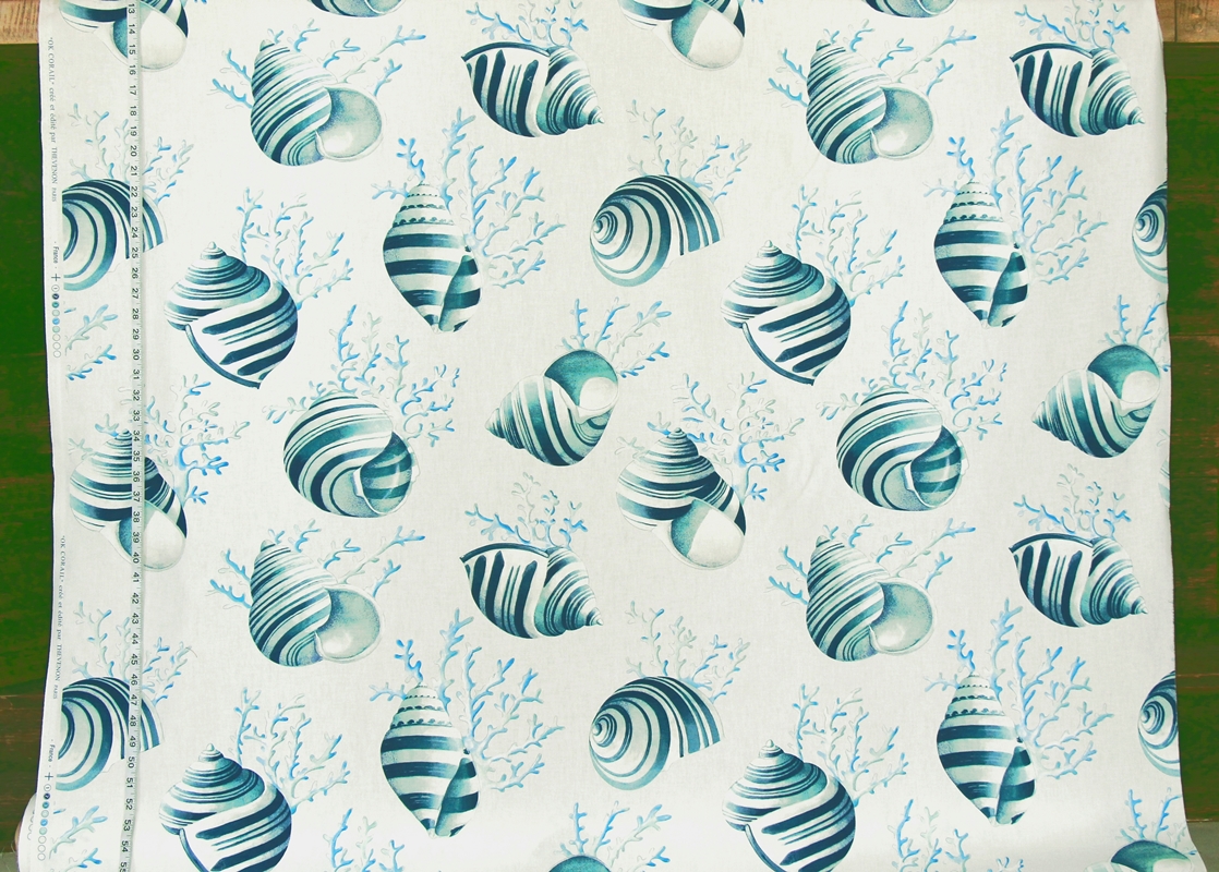 Blue Seashell Coral Fabric