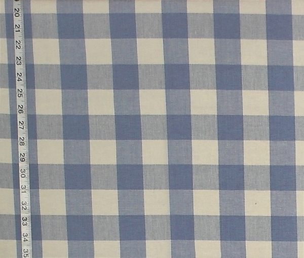 French blue cream buffalo check fabric- Sky