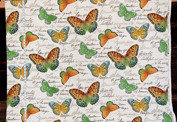 ORANGE GREEN BUTTERFLY FABRIC