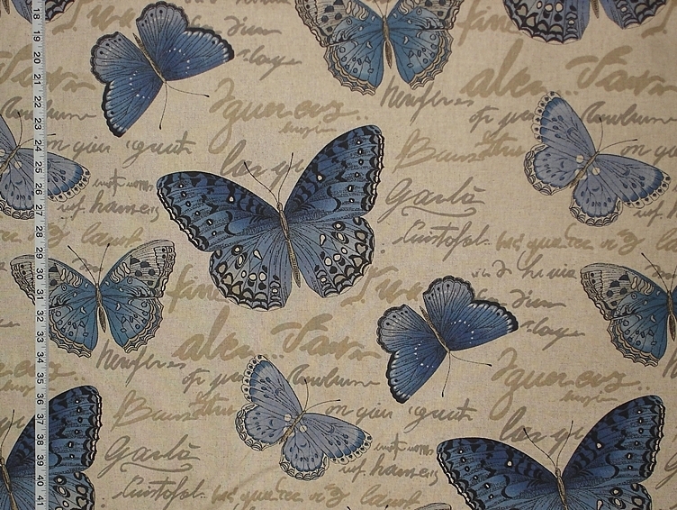 BLUE BUTTERFLY DOCUMENT PRINT FABRIC