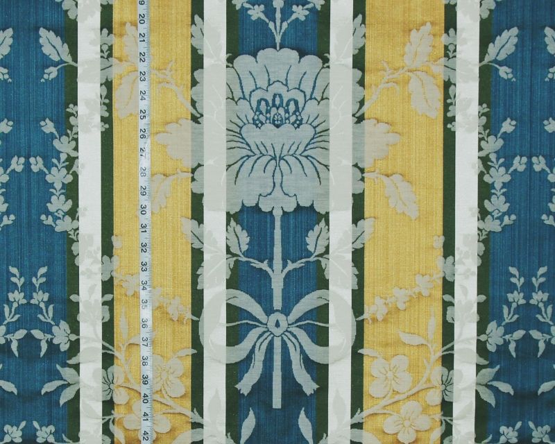 Blue and Gold Silk Damask Fabric