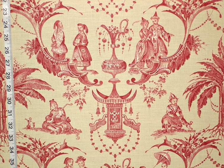 Clarence House Fabric Oriental Toile Raspberry Red Linen From