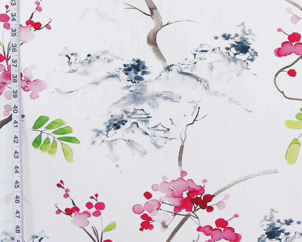 Cherry Blossom Ink Wash Asian Toile Fabric