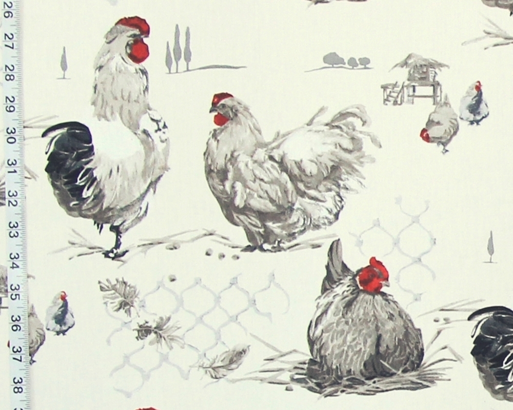 Rooster Toile Fabric Chicken Wire Country Farm