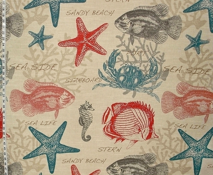 Beach Fabric Ocean Fish Crab Fabric