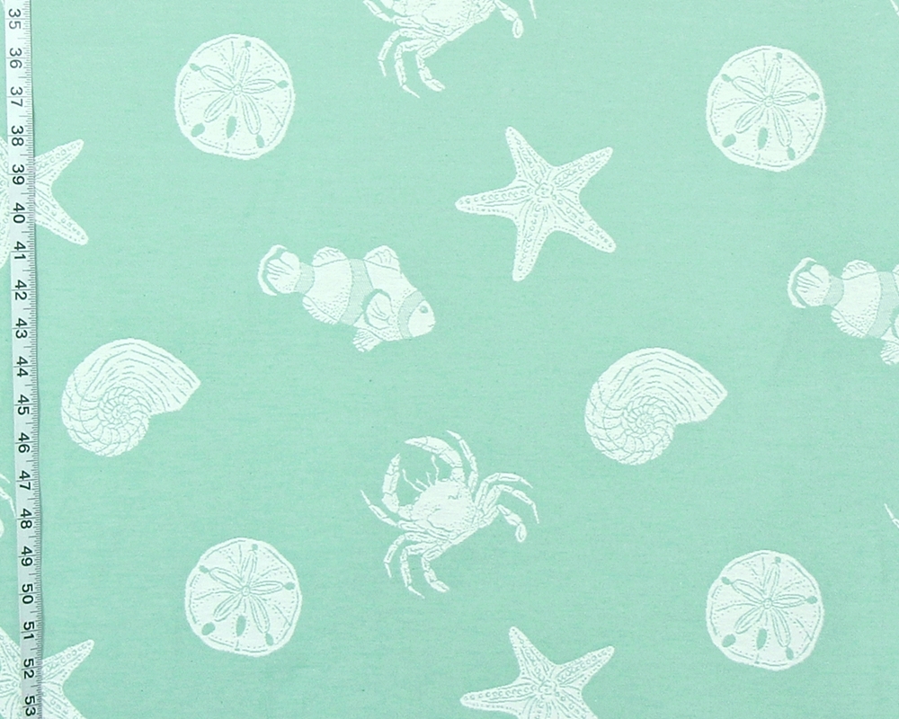 Aqua Beach Fabric with Shells, Sand Dollars, Crabs and Clown Fish!