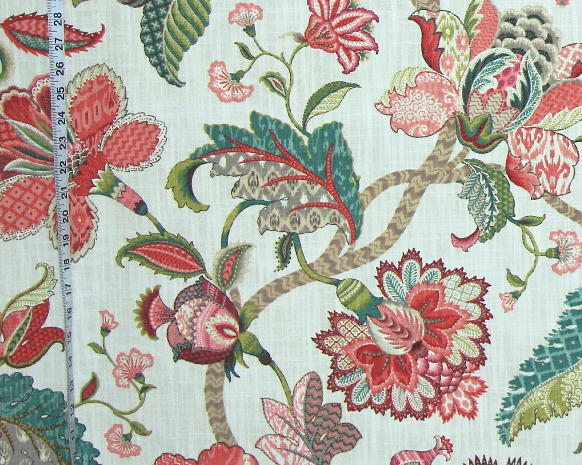 RASPBERRY TEAL INDIENNE TREE OF LIFE FABRIC