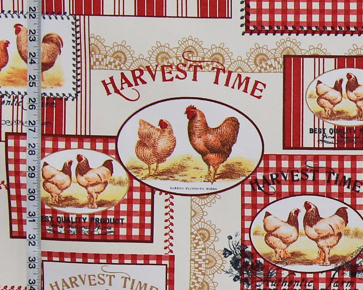 RED GINGHAM FARM CHICKEN FABRIC
