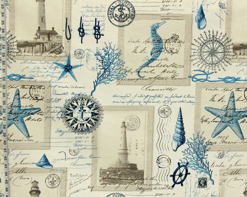 NAUTICAL LIGHTHOUSE POSTCARD FABRIC