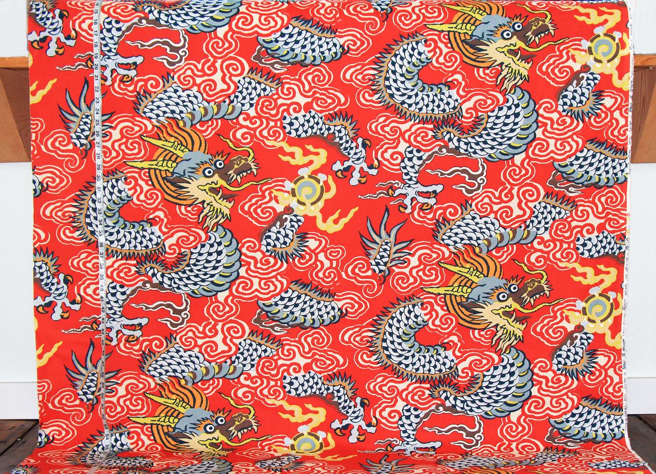 RED ORANGE DRAGON FABRIC