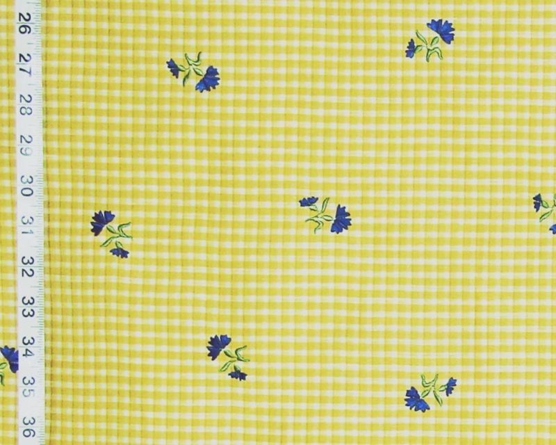 Blue and Yellow Embroidered Flower Fabric