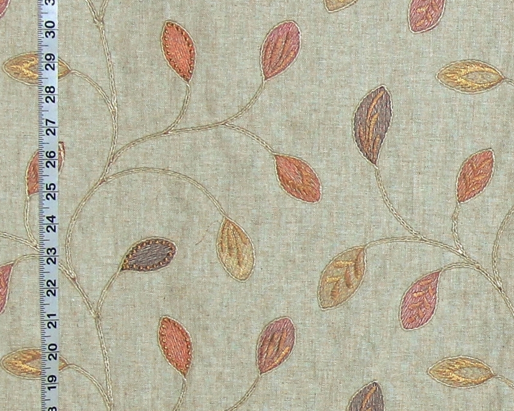 Embroidered Linen Leaf Fabric