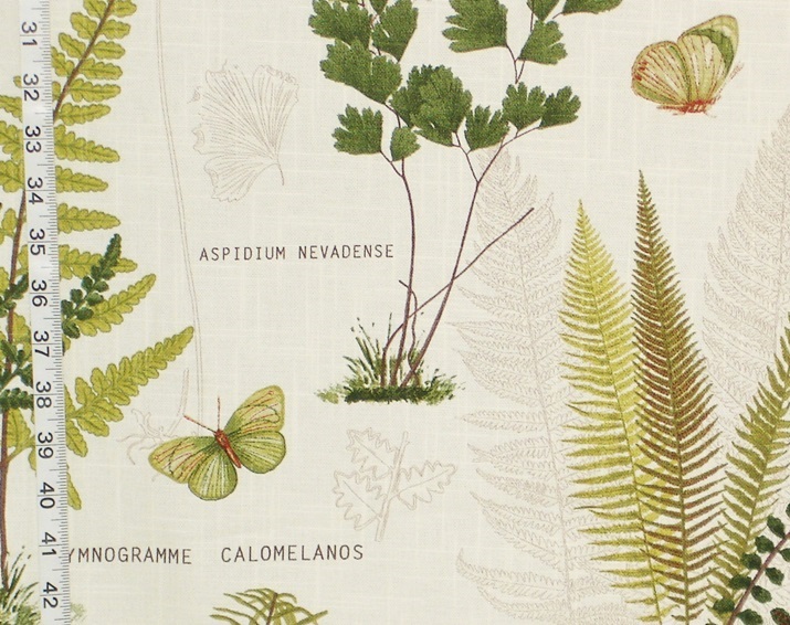 Fern fabric butterfly dragonfly botanical toile