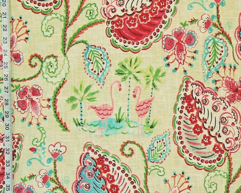 WHIMSICAL FLAMINGO GARDEN FABRIC