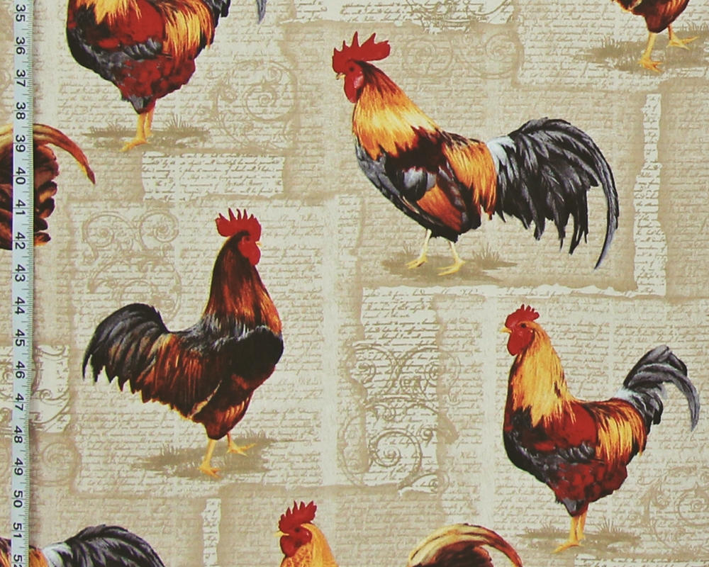 Rooster Fabric Vintage Letters