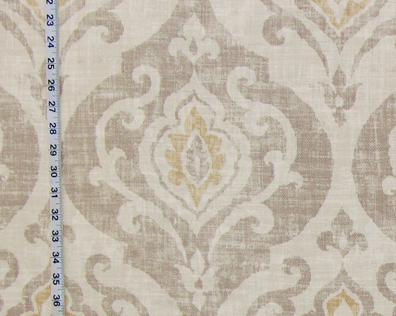 Brown taupe gold medallion fabric fleur de lyse linen