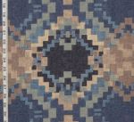 Mid-century fabric geometric cubism art indigo blue