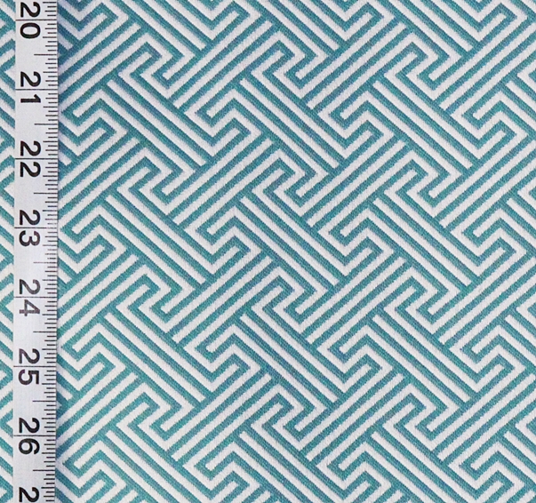 Turquoise Blue Greek Key Fabric Modern Geometric Reversible Turquoise Blue Greek Key Fabric Modern