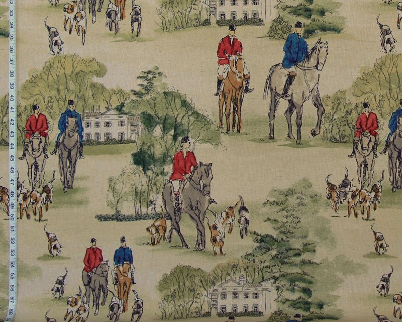 RED AND BLUE HORSE HUNT FABRIC