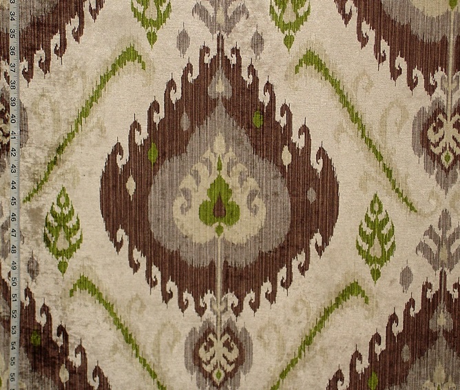 GREEN BROWN CHENILLE IKAT FABRIC