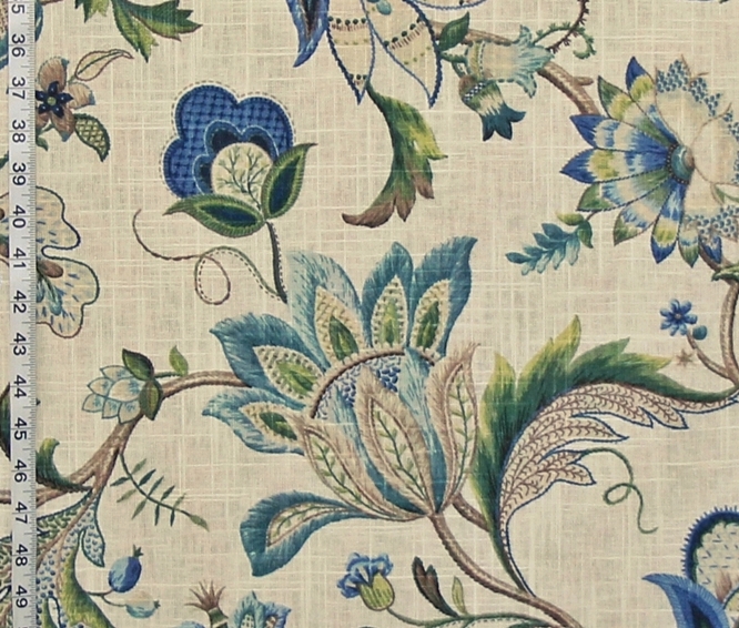 Innne Jacobean Fabric Colonial Crewel Blue Green Linen From Brick Innne Jacobean Fabric Colonial Crewel Blue Green Linen