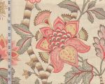 Pink rose floral Indienne fabric sage Tree of Life linen Remnant-30"