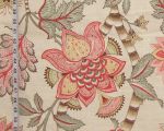 Pink rose floral Indienne fabric sage Tree of Life linen Remnant-45"