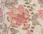 Pink rose floral Indienne fabric sage Tree of Life linen Remnant-39"