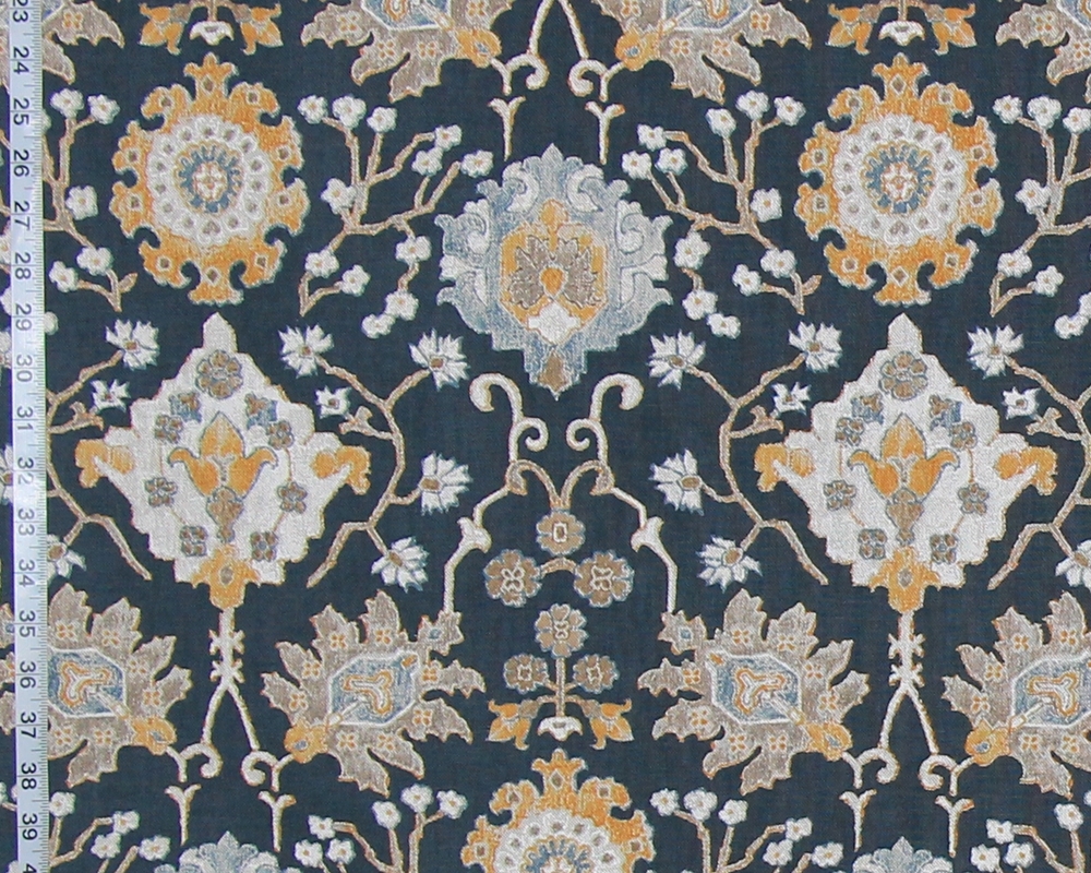 NAVY BLUE GOLD BARONIAL RUG FABRIC